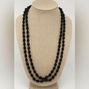 90s Vintage Womens Black Extra Long Pebble Beaded Opera Rope Necklace Y2K Grunge